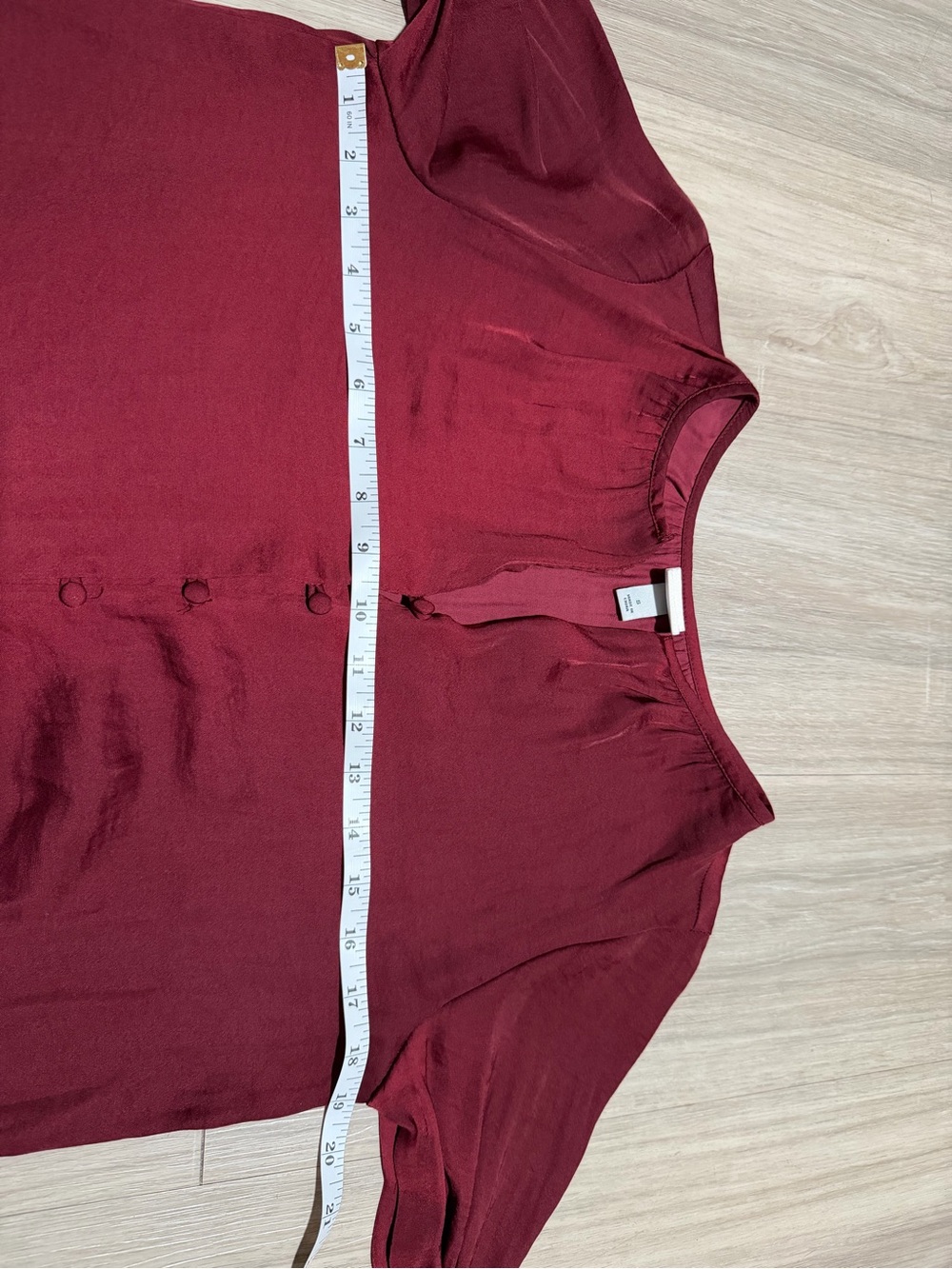 A New Day Burgundy Button Front Blouse Size S Long Sleeve Workwear Top - Picture 7 of 10